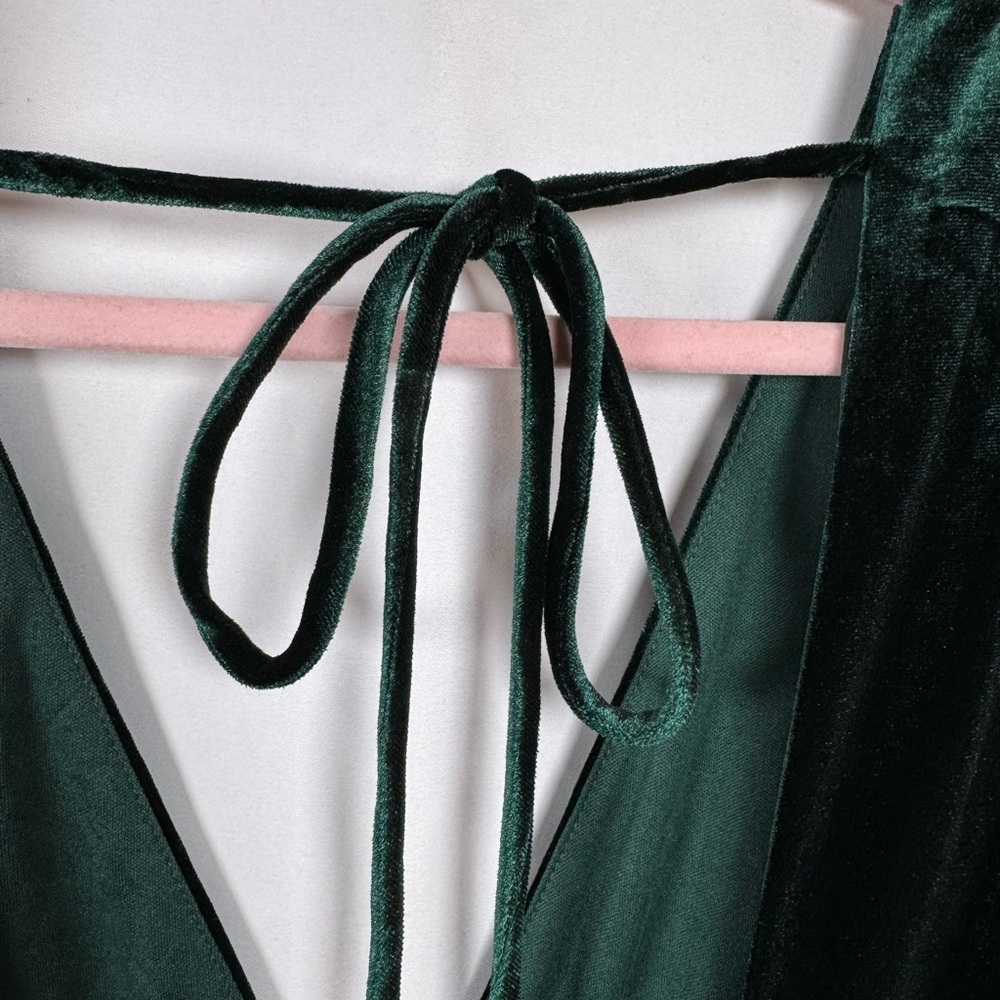 Lulus Elegant V-Neck Green Velvet Dress XL - Picture 7 of 15